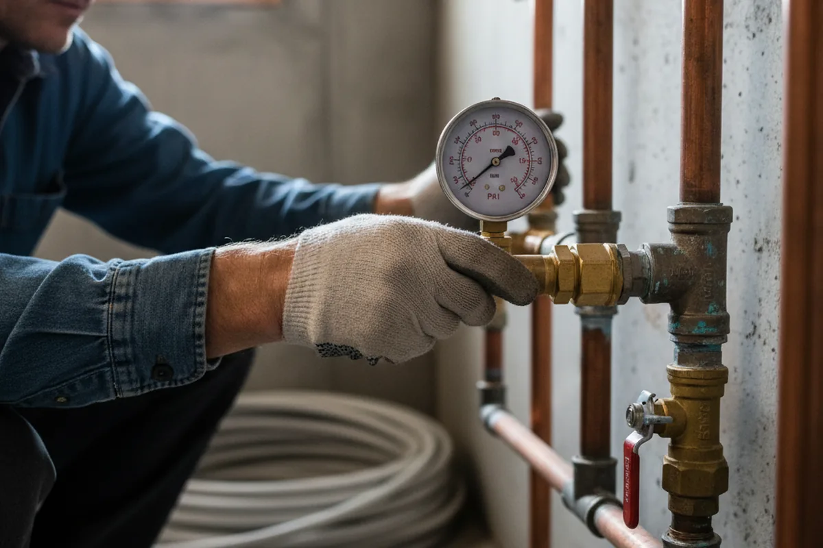 Pressure testing a repaired line during Water Line Repair in Barclay